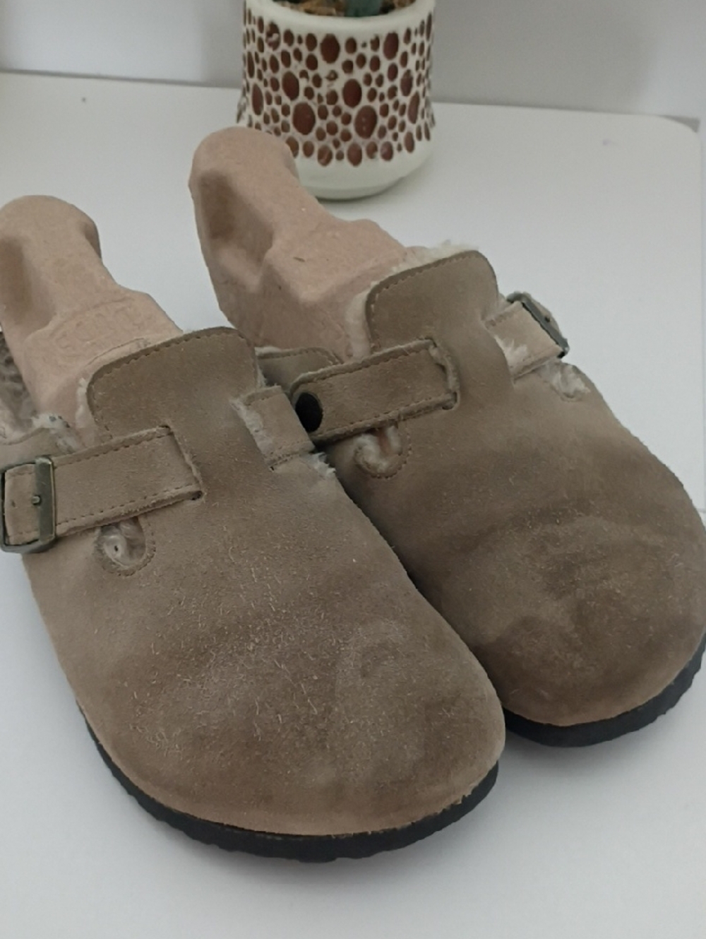 Birkenstock Boston Taupe Suede Clog with Buckle size 38 women's 7 mens 5 Sharpe - Picture 2 of 14